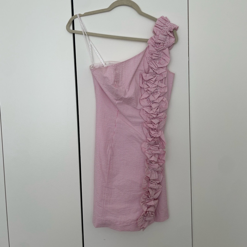 Lilly Pulitzer pink and white seer sucker dress